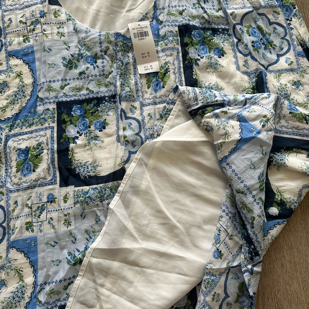 Abercrombie & Fitch Light Blue Floral Open-Back Trapeze Mini Dress Size XL Tall - Picture 13 of 13